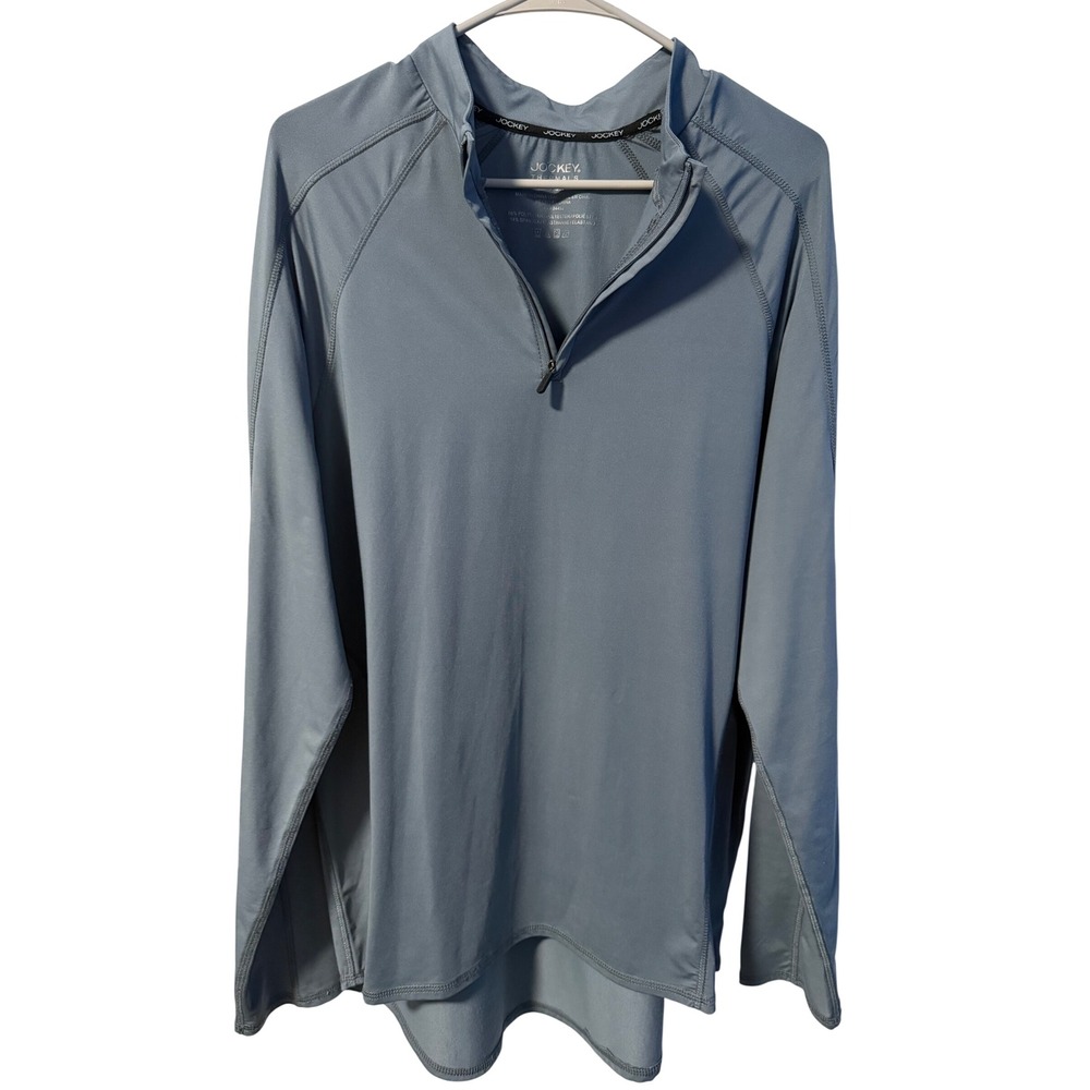 Jockey Thermal Quarter Zip Mens XL Blue Gray Pullover